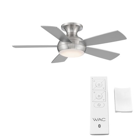 Wac 5-Blade Smart Flush Mount Ceiling Fan 44" Brushed Nickel w/3000K LED Light Kit and Remote Control F-034